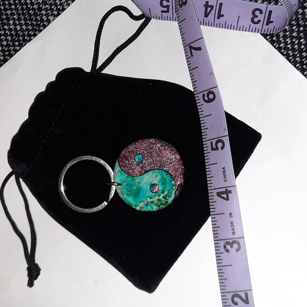 GENUINE GEMSTONES Blue and Amethyst Ying Yang ☯️ Keychain Pendant YIN YANG